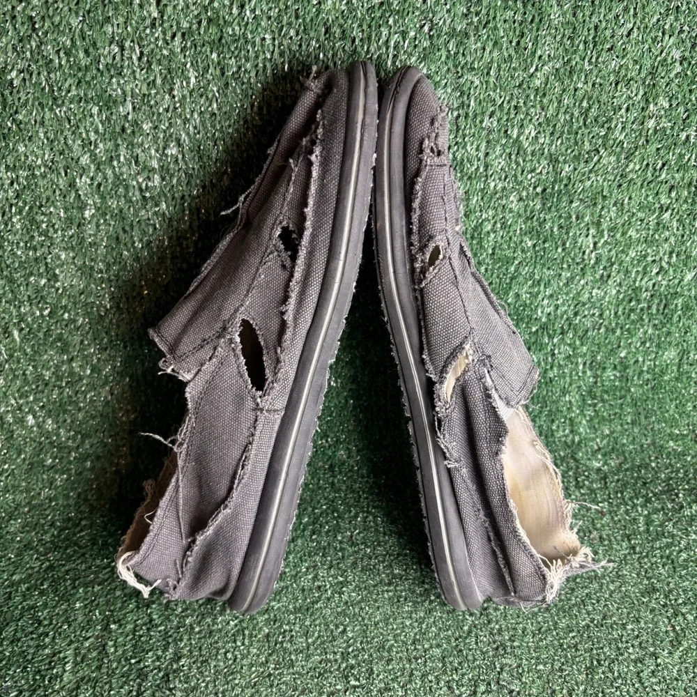 Skechers 63310 Canvas Distressed Frayed Beach Casual Slip On Shoe Black Mens 12